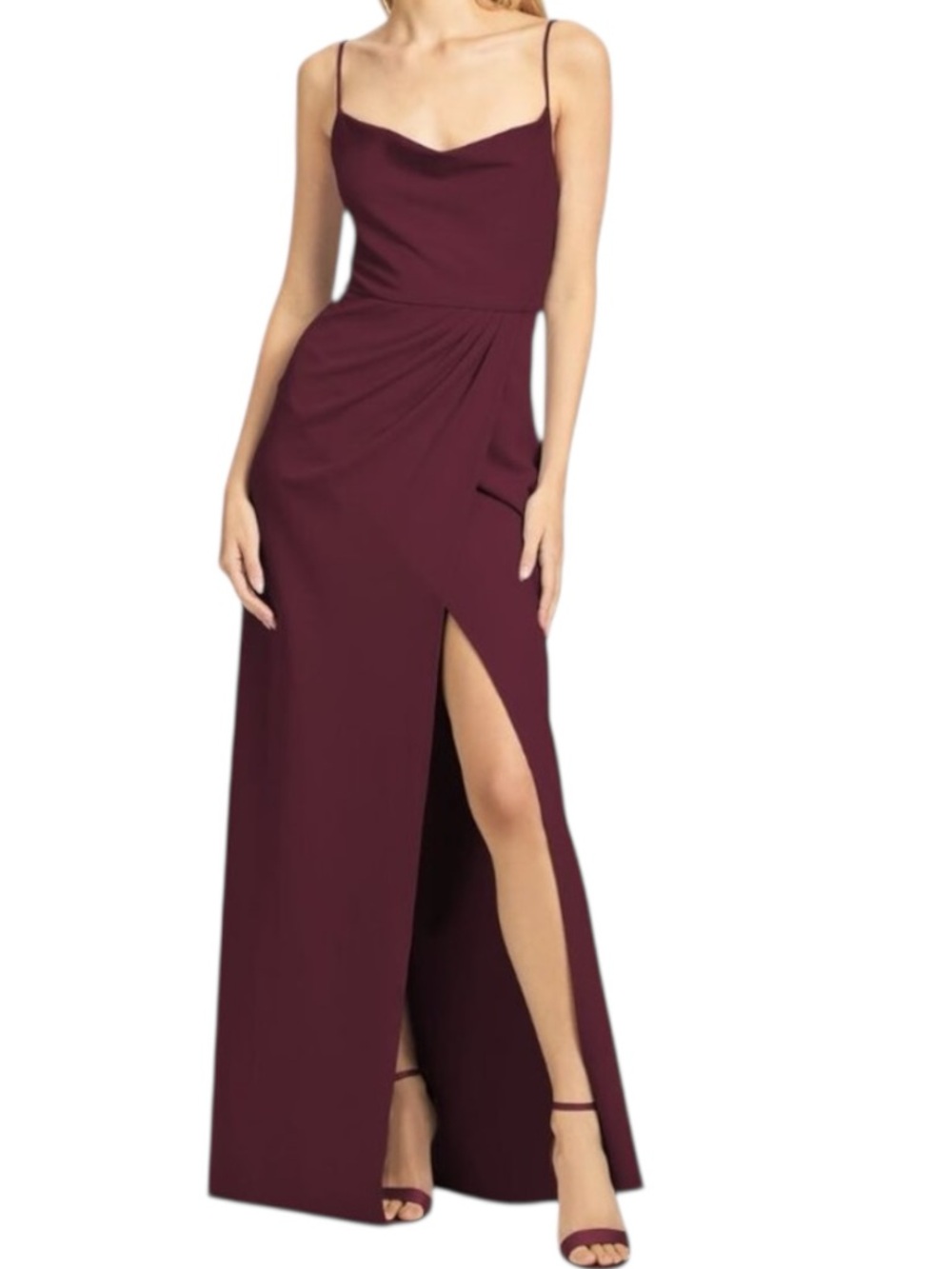 Nwt Sachin + Babi Deep Wine Sleeveless Drape Front Gathered Waist Gown Size 12